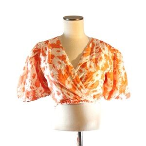 Olivaceous Coral Crop Top with Cutout Back  Size Medium Vacation Festival